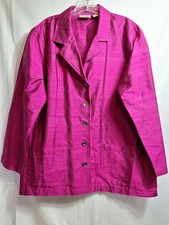Vtg CHICO'S DESIGN 100 Silk Shirt Jacket Sz 2 Magenta Purple Textured Quiet Lux