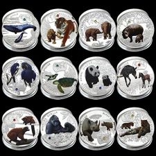 12pcs/set Animal Silvery Coin 2014 Years Zambia 1000 Kwacha Art Worth Collection