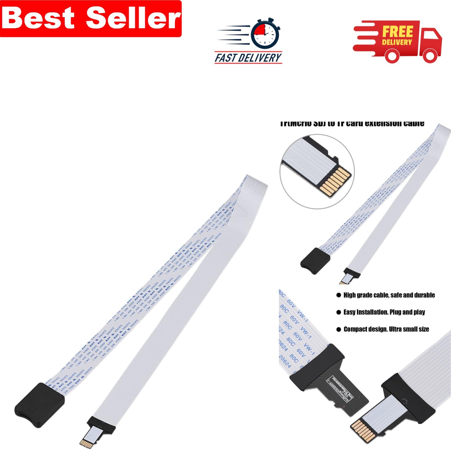 Compact 60cm TF Card Extension Cable - Perfect for Devices Like GPS & Dash Cam