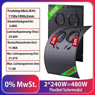 (0% MwSt) 480 Watt Flexibel Solarmodul Solarpanel für Balkonkraftwerk DE-Bestand