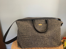Diane von Furstenberg Large Gray Black Animal Print weekender bag Gold Hardware