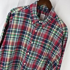 Brooks Brothers 346 Men's XL Shirt Button Up Long Sleeve Red Blue Green Plaid