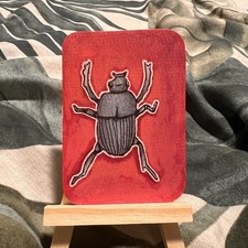 ACEO By Myrnin, Copic, Acrylic And Pencil art of Beetle Art 2.5” X 3.5” Signed