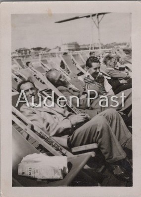 Men Relaxing 1940s Snapshot Photograph Bognor Pier UK Beach Holiday