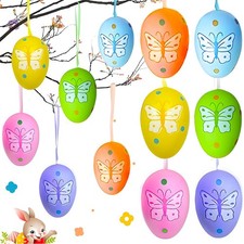 12 Pcs Easter Eggs Hanging Ornaments,Easter Tree Decorations,Plastic Decorati...