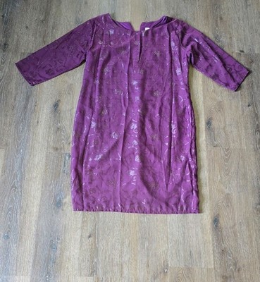  Purple Midi Dress Size 42 / 2XL  Three-Quarter Sheer Sleeves