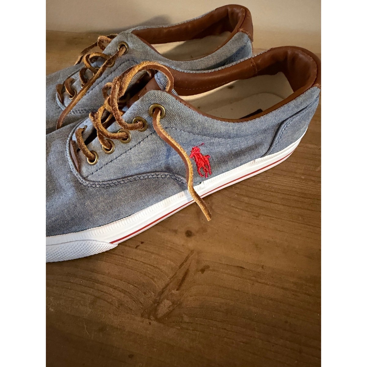 Polo Ralph Lauren Vaughn Blue Chambray Leather Sneakers Mens  display picture 1