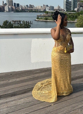 Gold Sequin Sleeveless Long Ballgown Prom Dress Formal Party | eBay