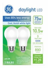 LED Light Bulbs, Daylight, A19 Medium Base, 10.5 Watts, 2-Pk. - 93131944