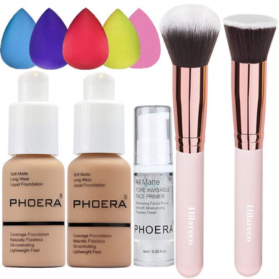 PHOERA Foundation 104 and 105 & Face Primer,Liquid Full Coverage Foundation Set,