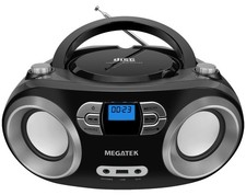 MEGATEK Portable CD Boombox Bluetooth FM Radio USB MP3 Black Stereo Sound