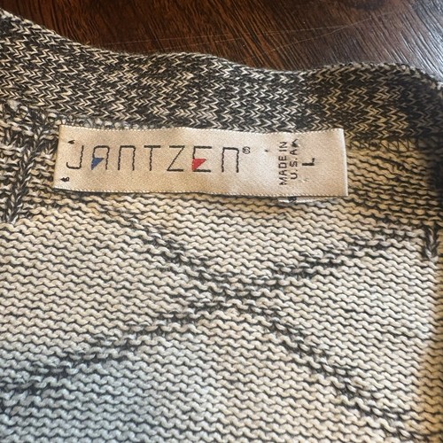 VTG 90’s Jantzen Sweater Mens L Gray/Cream Cardigan Button Up Made In U.S.A. - Picture 9 of 10