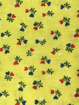 Tiny Red Blue Heart Flowers on Cheery Yellow Calico VTG Cranston Fabric 1.5 Y