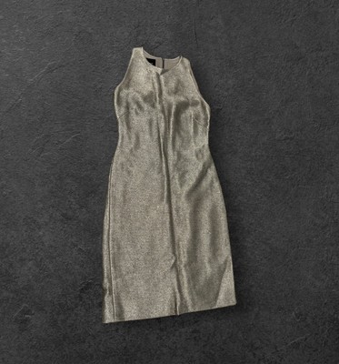 Akris NEW Metallic Matt Gold Sleeveless Sheath Dress Size 8