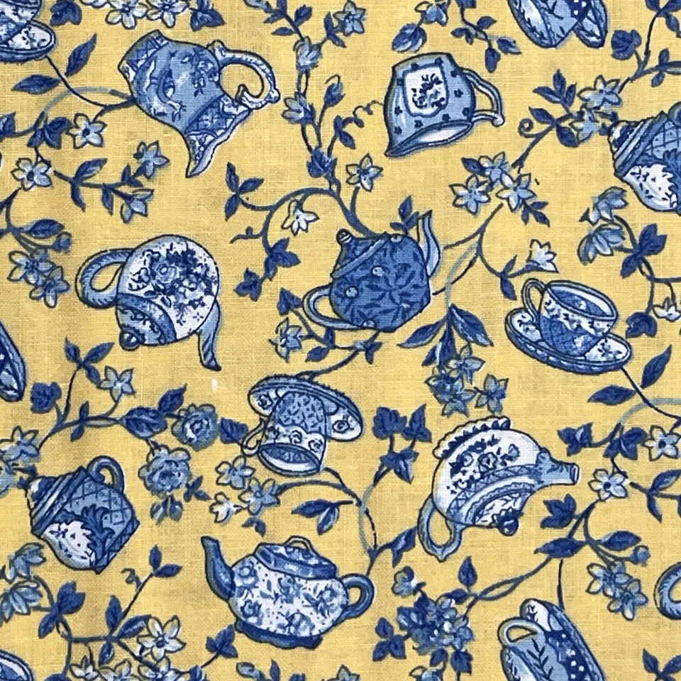 Vtg Concord Fabric The Kesslers Cotton Quilt Yellow & Blue Teapots 42L x 46W - Image 4 of 4