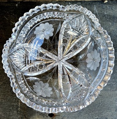 8'' Cut Glass Bowl ABP Brilliant Period Antique Sawtooth Edge Daisy Floral