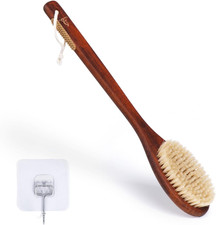 Wooden Bath Brush with Gentle Bristles Long Handle for Shower Back Scrubber Body