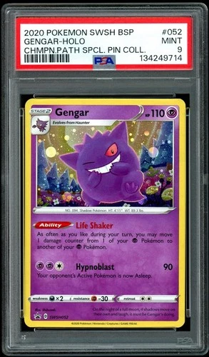 Pokemon Gengar TCG Champions Path Pin Collection Promo SWSH052 Holo Card PSA 9