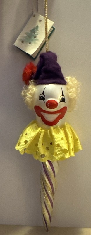Vintage Soffieria De Carlini Italian Clown - Purple Swirl Icicle Glass Ornament