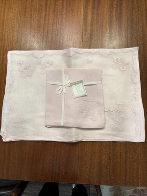 SFERRA Classico 100% Linen Pink Placemats & Napkins Set Of 4 Designer Quality