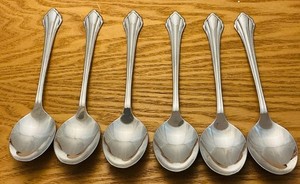 Oneida Community Stainless 6- Place or Soup Spoons in the “Claret” pattern