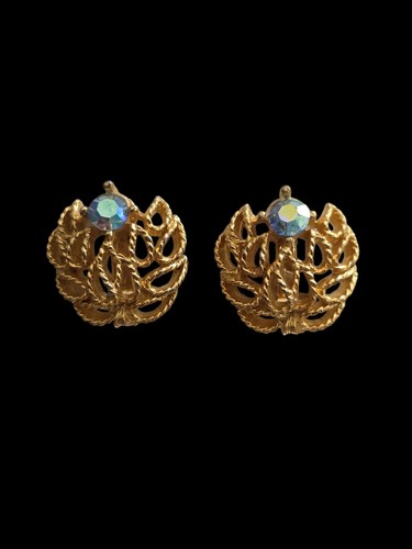 Vintage Lisner Goldtone And AB Clip Earrings Signed - Picture 2 of 3