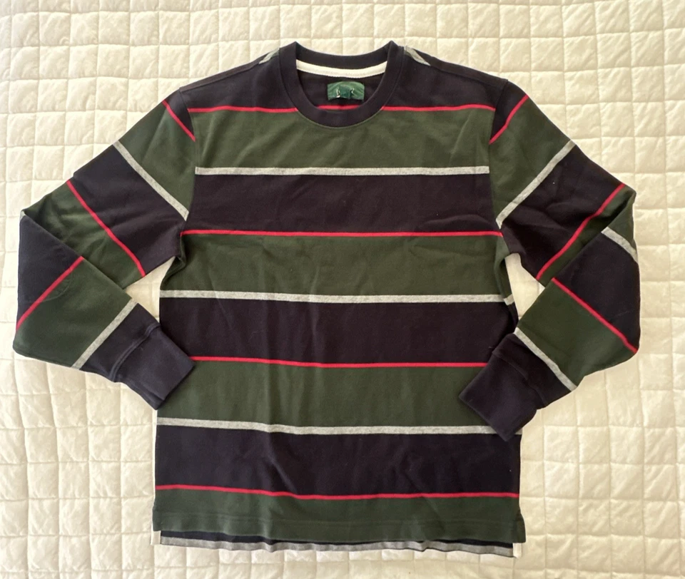 Camisa Pullover J Crew Reimagined Oarsman Pequeña Verde Azul Rayas Cuello Redondo Foto 2 de 4
