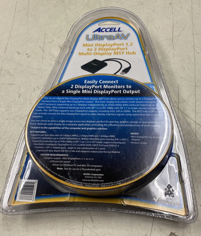 Accell UltraAV Display Port 1.2 to 2 Displayport Multi-Display MST Hub - Image 3 of 3