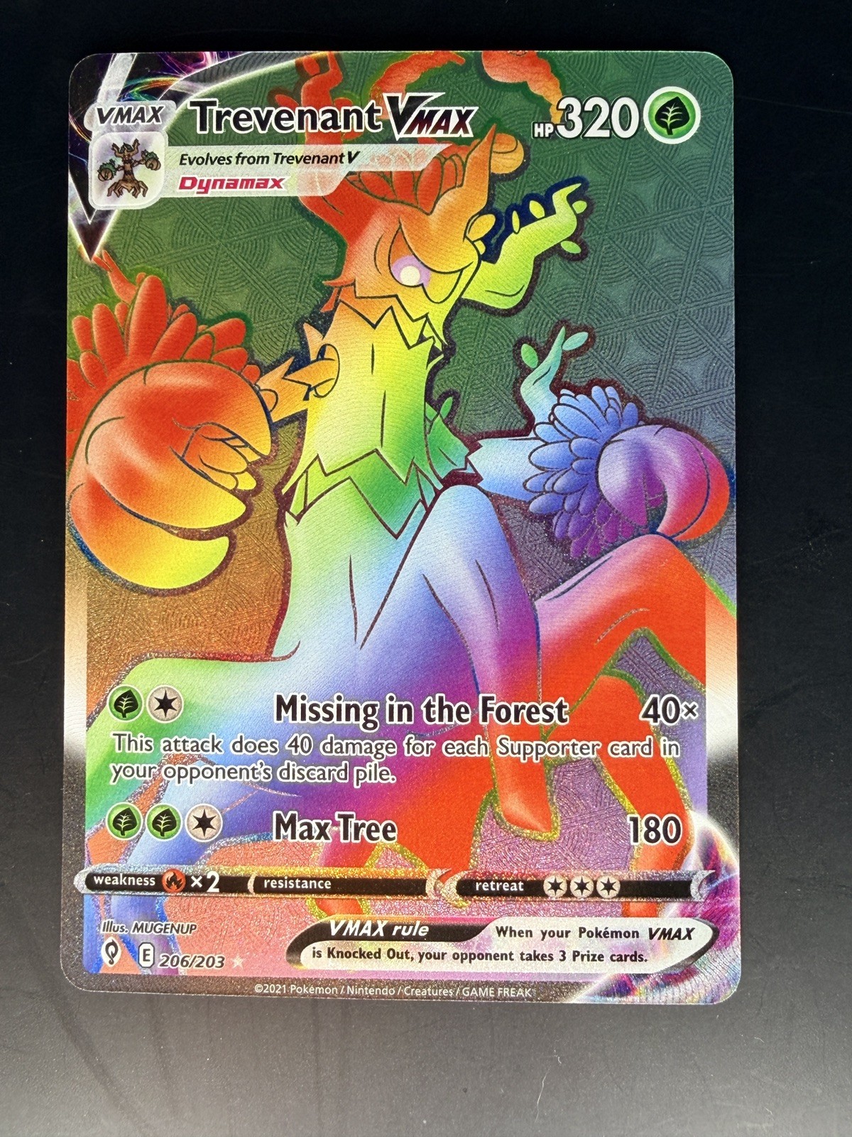 Trevenant Vmax 206/203 Evolving Skies NM Full Art Secret Rainbow Rare Pokemon...