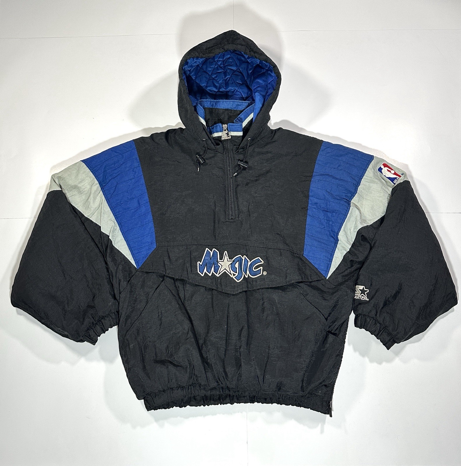 Vintage 90s Orlando Magic NBA Starter 1/4 Zip Pullover Hooded Jacket Size XL