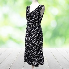 TALBOTS Dress Blue Dandelion Belted Ruffle Neck Fit Flare Midi Office Womens 8