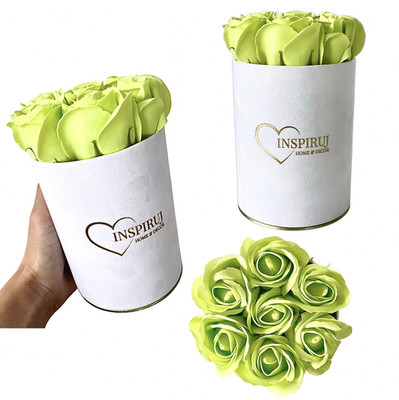 Flowerbox Inspiruj - Weiße Schachtel mit Seifenrosen - Nr. 15 Grün