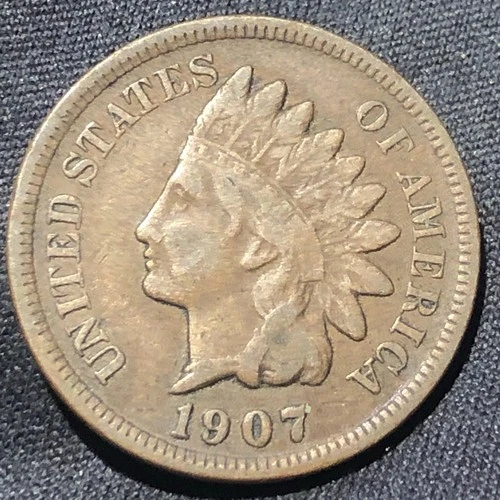 1907 USA Indian Head Cent Bronze Coin - VF+ (Very Fine) condition