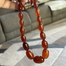 VINTAGE GORGEOUS BAKELITE TRANSLUCENT AMBER CHERRY BEAD 18” NECKLACE 44g Tested