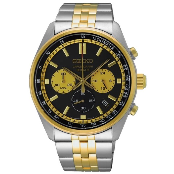Seiko Sport Chrono SSB430P1 Panda Gold Quarz Herren Armbanduhr Edelstahl-image