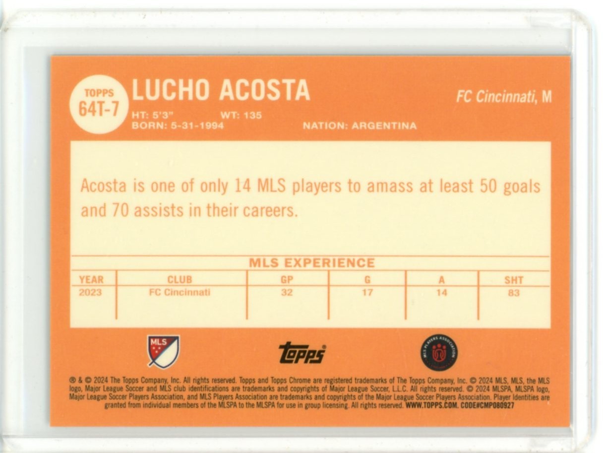 2024 TOPPS CHROME MLS SOCCER SAPPHIRE 1964 THROWBACK LUCHO ACOSTA #7 view 2