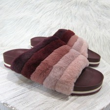 Time And Tru Pink Size 11 Faux Fur Casual Slip On Slides Slippers Sandals