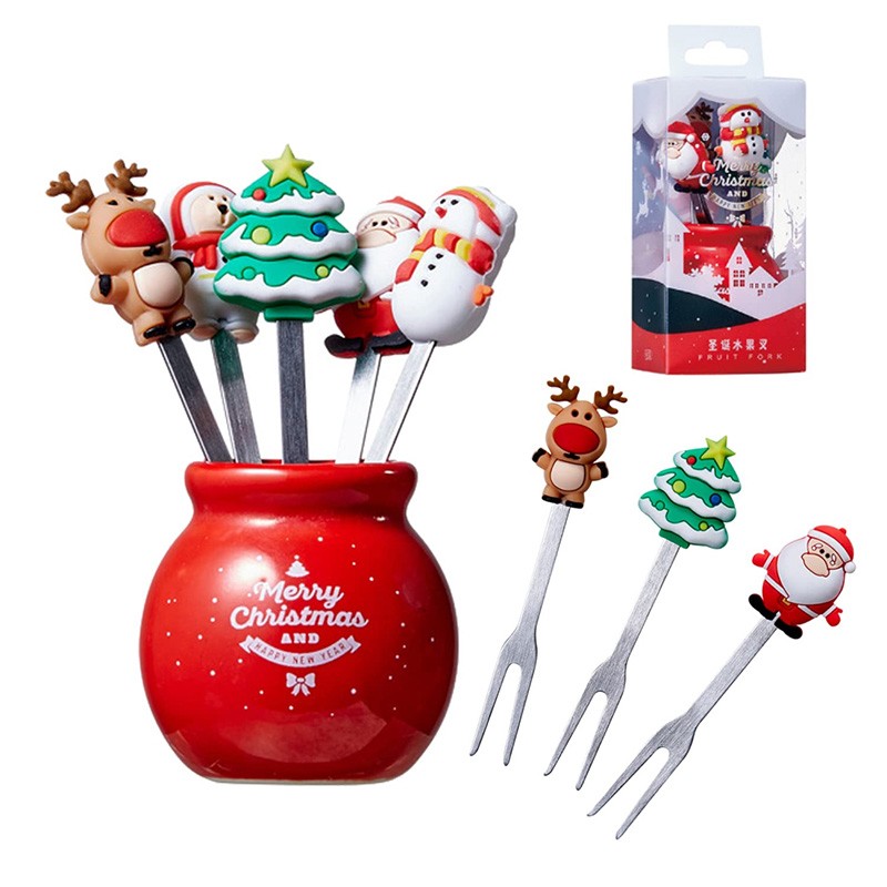 Christmas Silicone Fruit Fork Salad Fork Stainless Steel wit