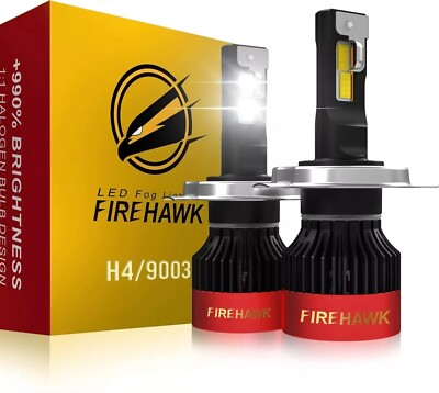 Firehawk H4/9003/HB2 LED Bulbs 40000LM 990% Brightness 6000K Cool White Plug and