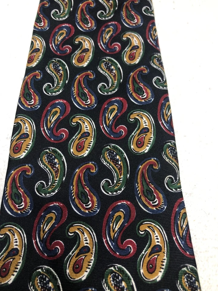 CORBATA FENDI HOMBRE NEGRA CON ROJO VERDE DORADO MARRÓN PAISLEY 4 X 60 Foto 3 de 4