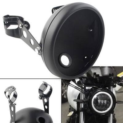 7'' Headlight Retro LED Headlamp Light Shell w/ Bracket Fit Harley Matte Black