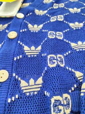 Gucci Adidas Knit Cardigan GG Pattern Size M 400474 Acrylic Wool