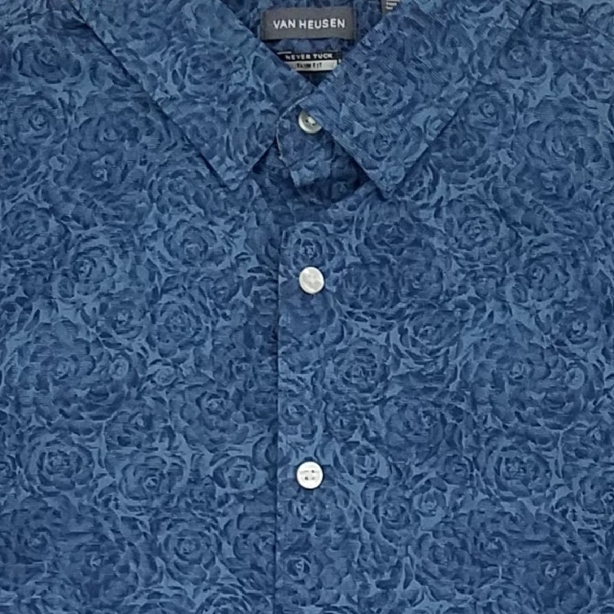 Van Heusen Mens Blue Rose Print Long Sleeve Slim Fit Button-Down Shirt