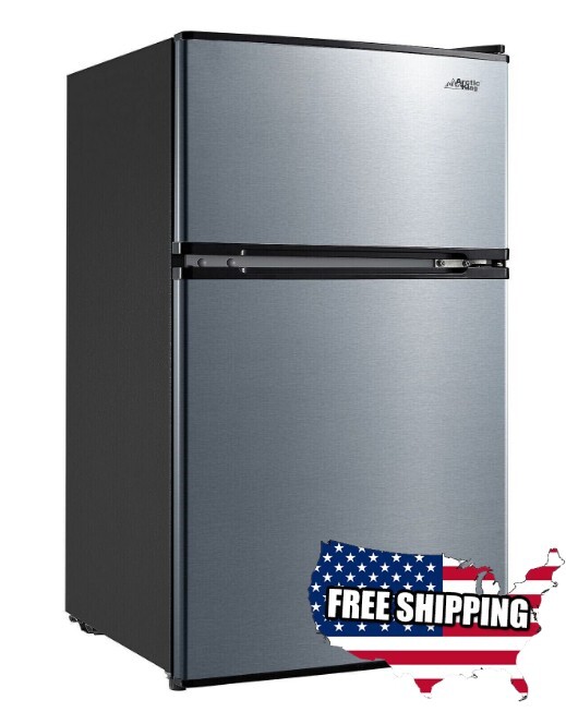 Refrigerator with Freezer Two Door Compact 3.2 Cu ft Stainless Steel