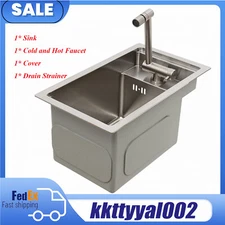 Single Bowl Bar Kitchen Laundry Sink Set Stainless Steel Hidden w/Folding Faucet