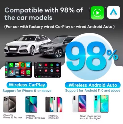 2 in 1 Wireless Carplay Android Auto Box Support Phones and System: Exclude