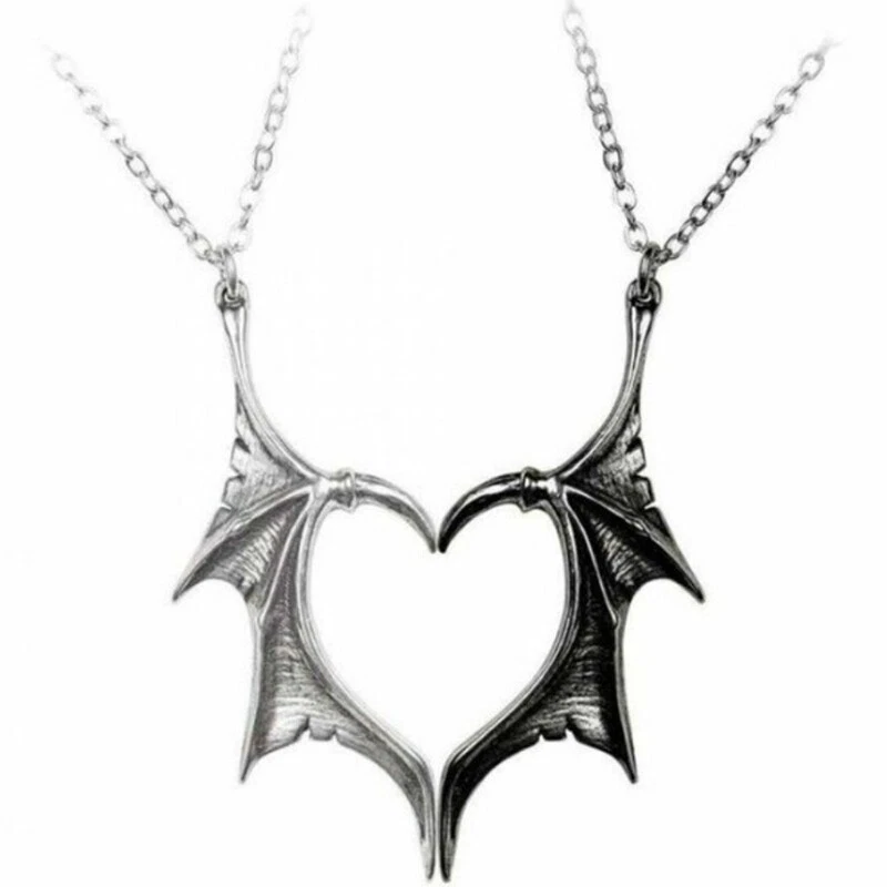 2x Punk Heart Wing Couple Necklace Nice Matching Necklace Jewelry