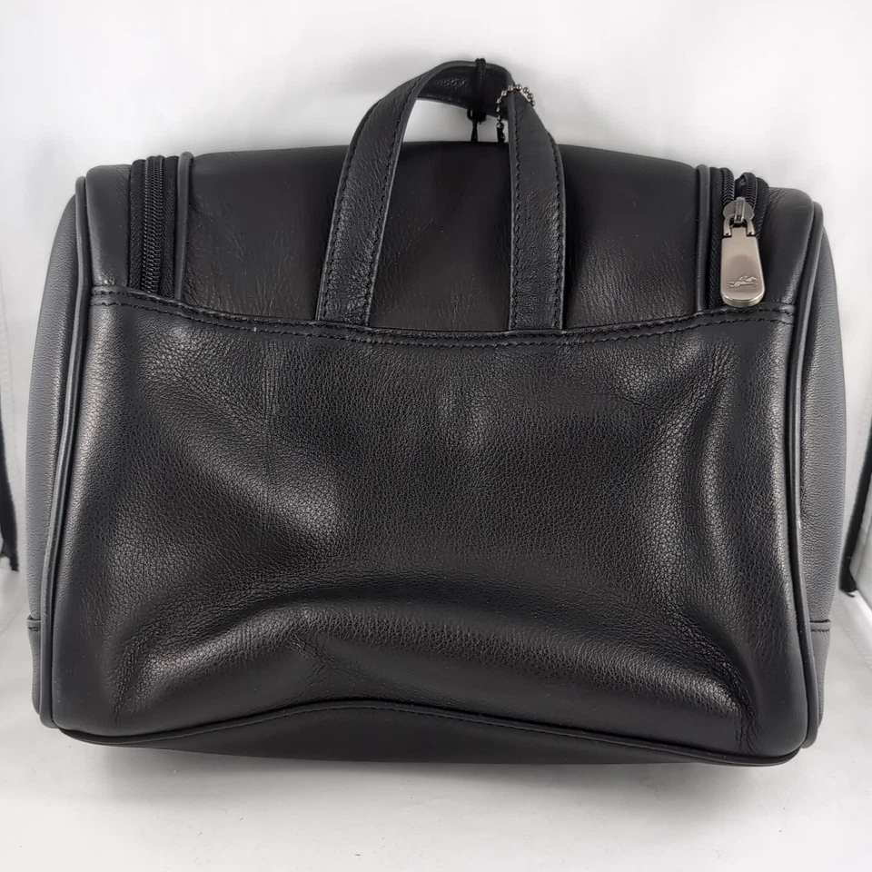 MANCINI Leather Travel Bag Black Toiletry Over Door Hook 11x8" Ex Condition B108 Foto 4 de 4