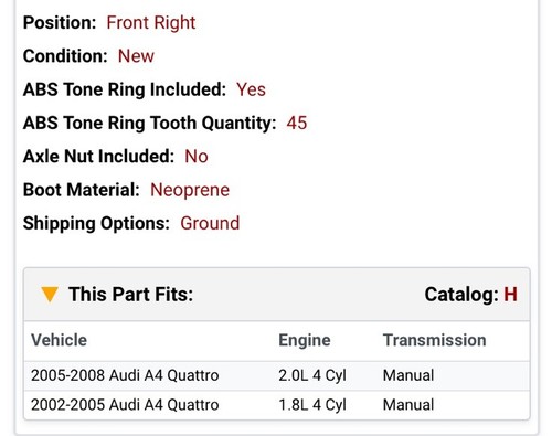 Cv Axle Ncv23524 Audi A4 (see Pictures For Fitment) - Picture 2 of 2