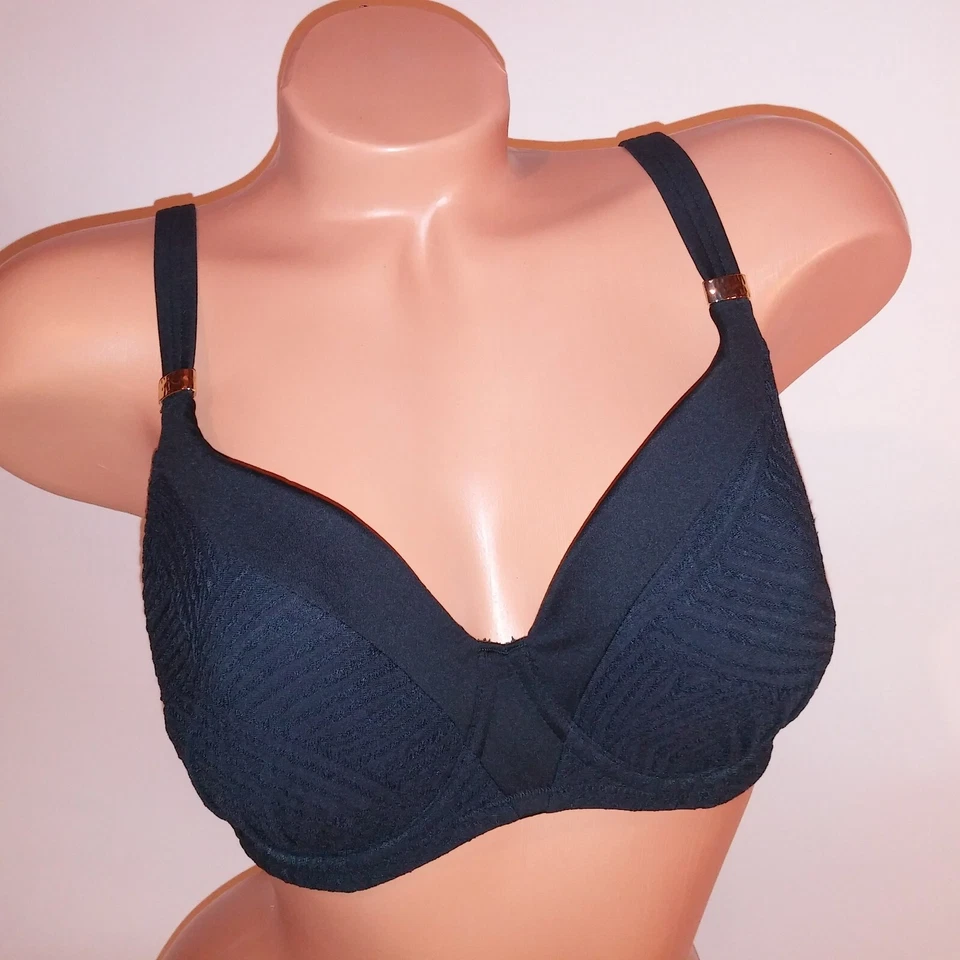 Top de bikini de natación Fantasie US 32DDD UK 32E copas forradas negras lisas texturizadas nuevo Foto 3 de 4
